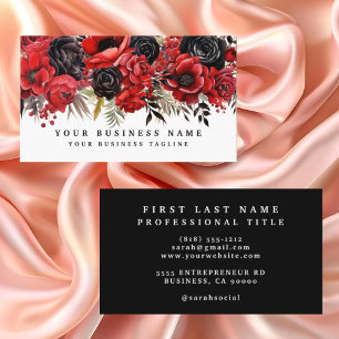 Visita Tarjeta de presentación floral roja y negra