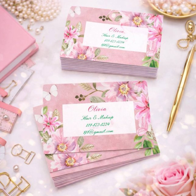 Visita tarjeta de presentación floral rosa (Subido por el creador)