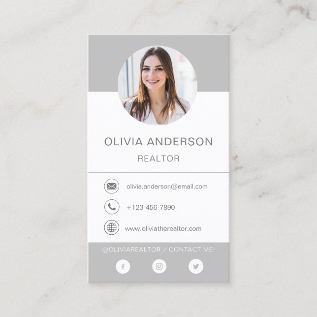 Visita Tarjeta de presentación Gray Silver para fotografí (Anverso)