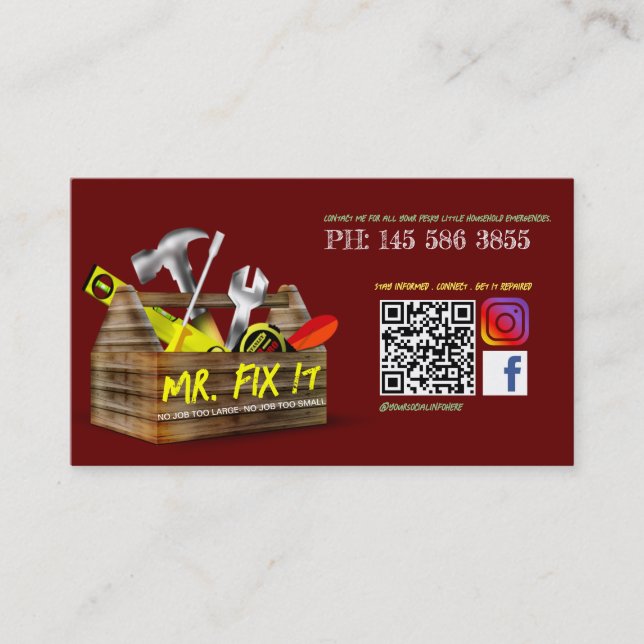 Visita Tarjeta de presentación Handyman de reparación de  (Anverso)