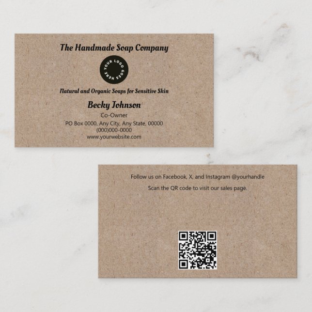 Visita Tarjeta de presentación Kraft Paper Style (Anverso / Reverso)
