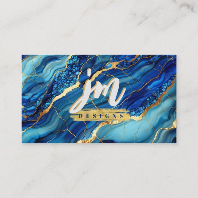 Visita Tarjeta de presentación moderna de mármol azul y o (Anverso)
