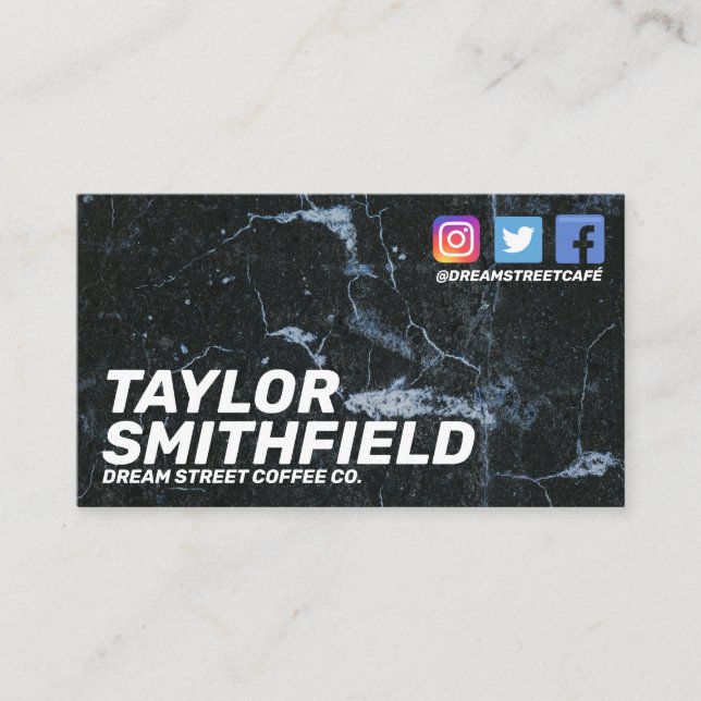 Visita Tarjeta de presentación moderna de mármol negro en (Anverso)