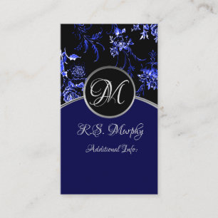 Visita Tarjeta de presentación Monograma Azul Floral 4