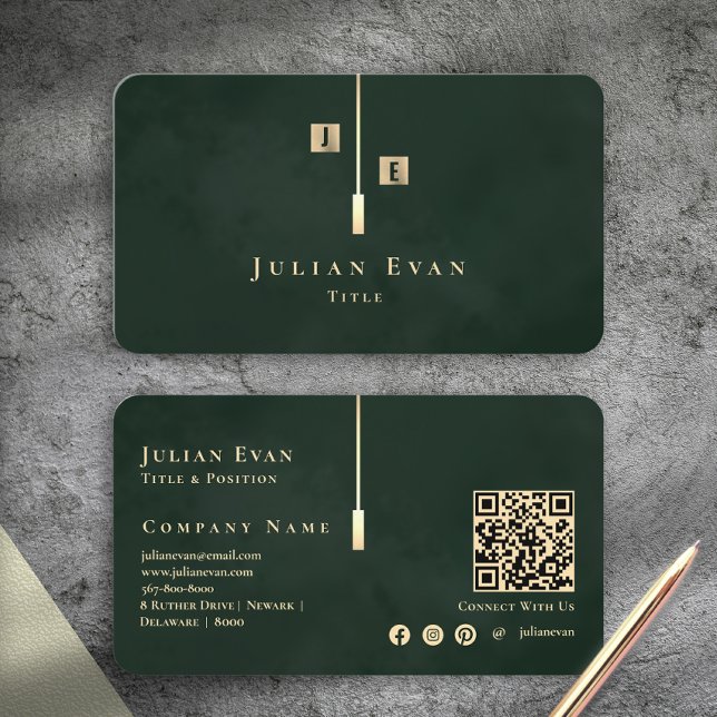 Visita Tarjeta de presentación monograma de oro verde esm (Modern Emerald Green Gold Monogram Business Card)