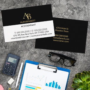 Visita Tarjeta de Presentación Monograma Oro Negro Elegan