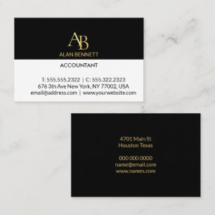 Visita Tarjeta de Presentación Monograma Oro Negro Elegan