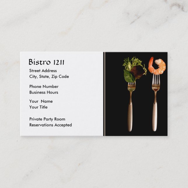 Visita Tarjeta de presentación para el restaurante Forks (Anverso)