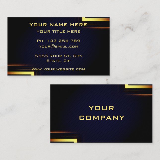 Visita Tarjeta de presentación personalizada Gold Black D (Anverso / Reverso)