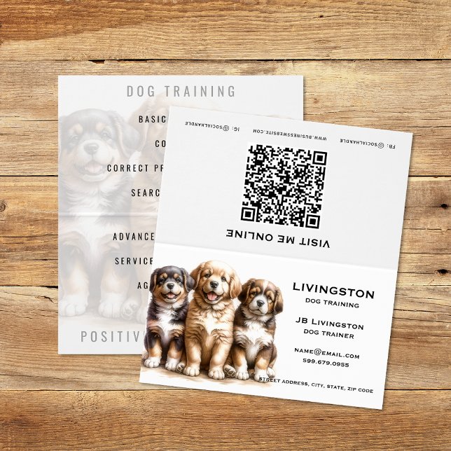 Visita Tarjeta de presentación plegada de código QR para  (Dog Trainer QR Code Folded Business Cards (unfolded) )