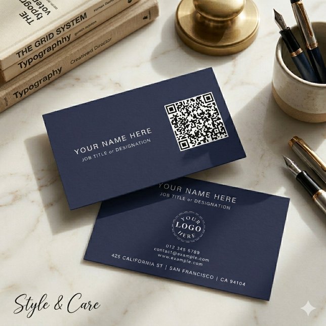 Visita Tarjeta de presentación profesional con código QR  (Professional Business Card with QR Code & Logo)