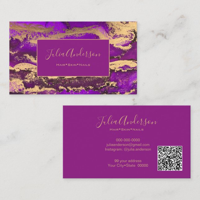 Visita Tarjeta de presentación Purple de código QR (Anverso / Reverso)