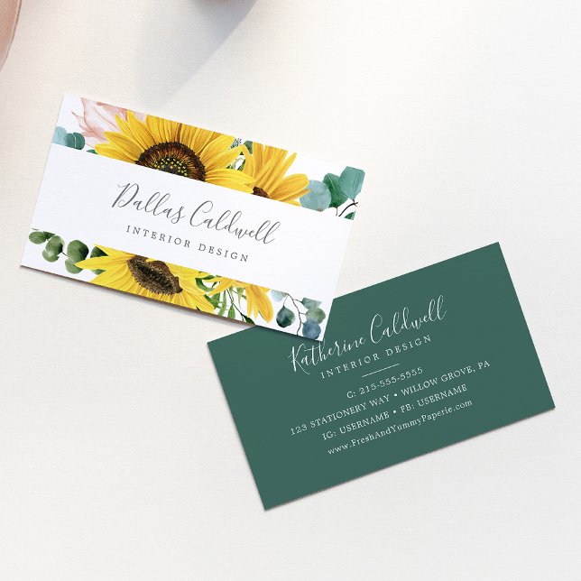 Visita Tarjeta de presentación Rustic Sunflower Eucalyptu (Subido por el creador)
