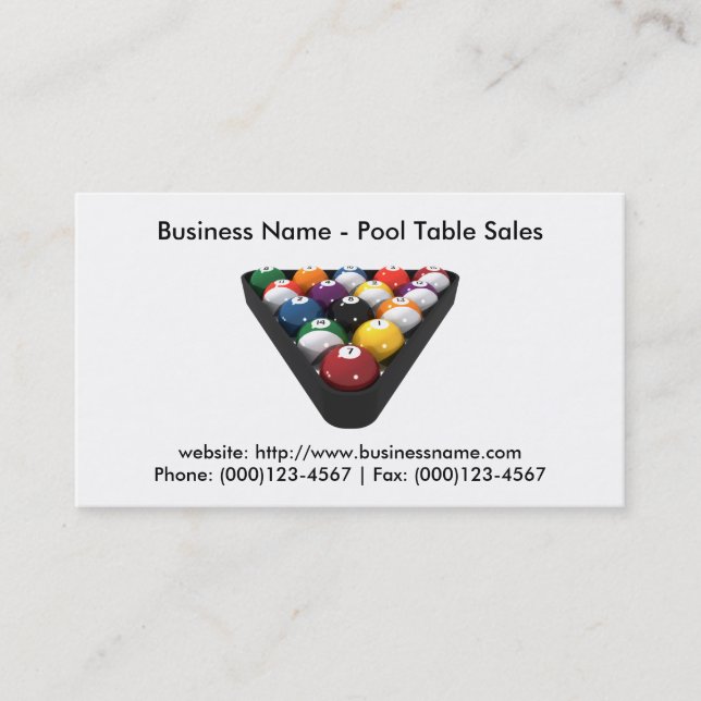 Visita Tarjeta de presentación: ventas de mesa de billar (Anverso)