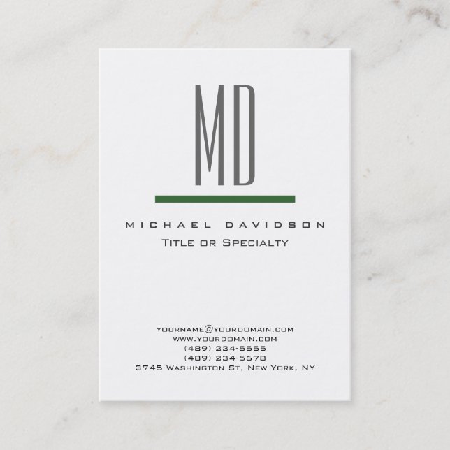 Visita Tarjeta de presentación verde blanca Monograma Gri (Anverso)
