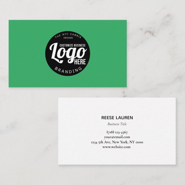 Visita Tarjeta de presentación verde minimalista con logo (Anverso / Reverso)