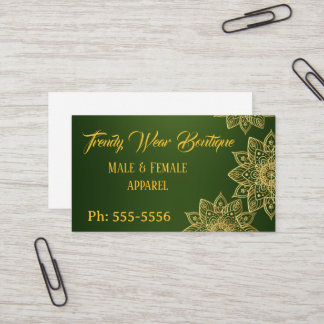 Visita Tarjeta de Presentación Verde y Dorada Elegante