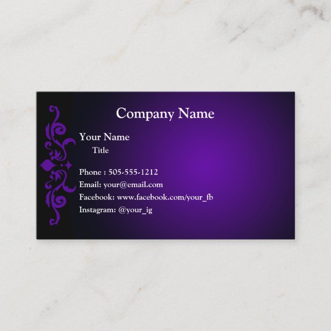 Visita Tarjeta de presentación Violet Purple Damask (Anverso)