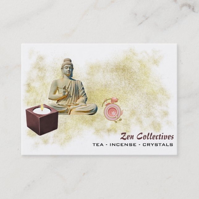 Visita *~* Tarjeta de presentación Zen Buddha Candle Tea  (Anverso)