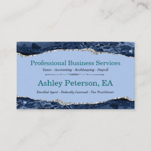 Visita Tarjeta de Purpurina Agy Navy y Silver Faux