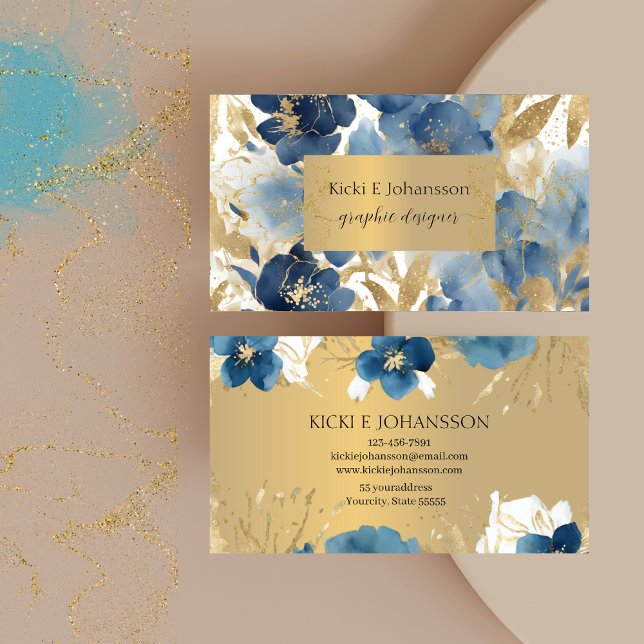 Visita Tarjeta de Purpurina Blue Gold (Blue Gold Glitter Business Card)