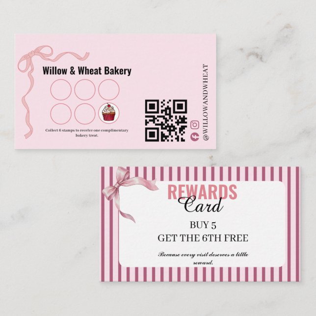Visita Tarjeta de recompensas de Pink Bow Bakery (Anverso / Reverso)
