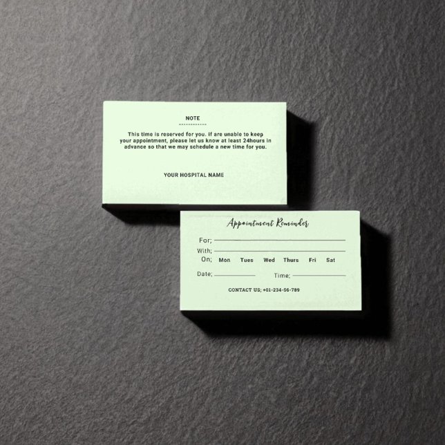 Visita Tarjeta de recordatorio de nombramiento de Médica  (Light Pale Green Doctor Appointment Reminder Card
)