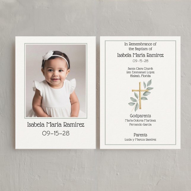 Visita Tarjeta de recuerdo de bautizo simple para bebé ni (Subido por el creador)