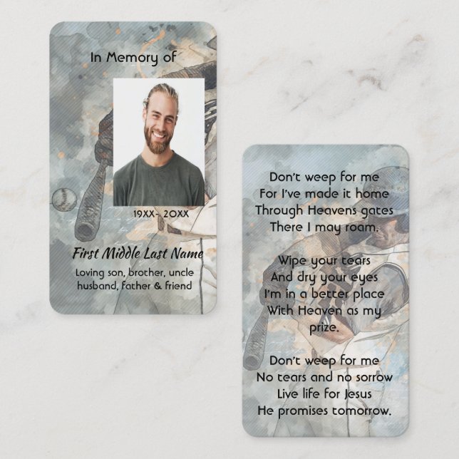 Visita Tarjeta de recuerdo memorial cristiana de béisbol (Anverso / Reverso)