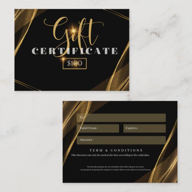 Visita tarjeta de regalo de negocios $100 (Anverso / Reverso)