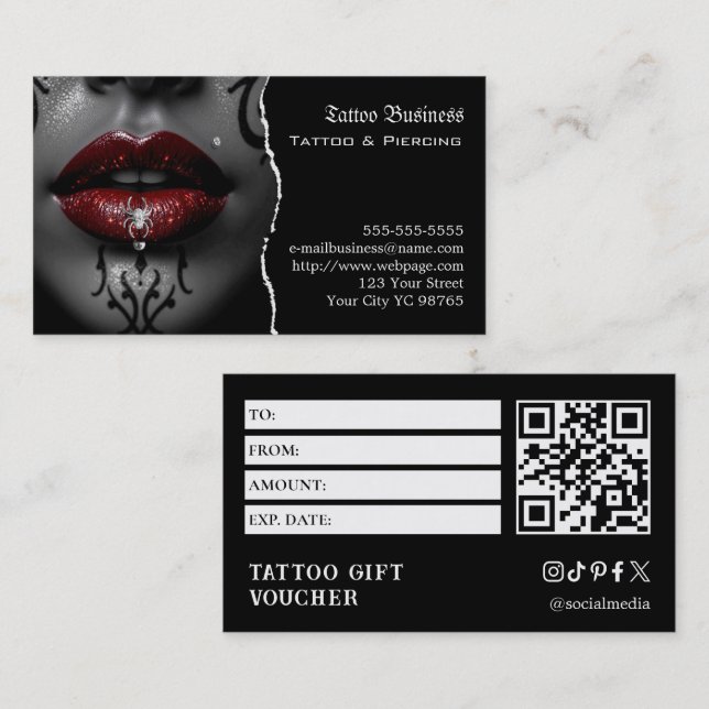 Visita Tarjeta de regalo de tatuaje (Anverso / Reverso)