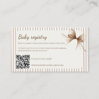 Visita Tarjeta de registro de bebé con lazo beige neutral