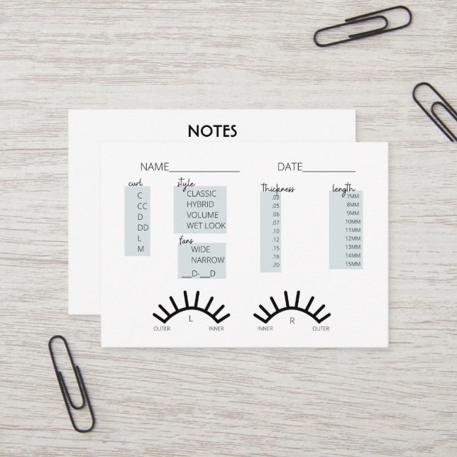Visita Tarjeta de registro de cliente Lash (Anverso/Reverso In Situ)