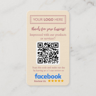 Visita Tarjeta de reseña de Facebook con logotipo y códig