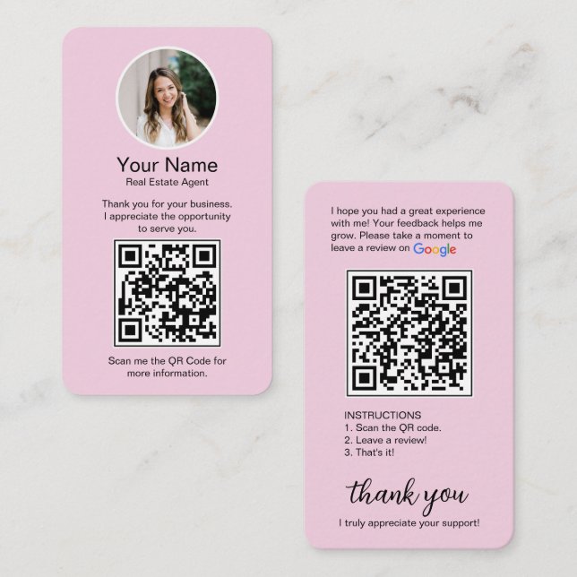 Visita Tarjeta de revisión de Google con foto y código QR (Anverso / Reverso)