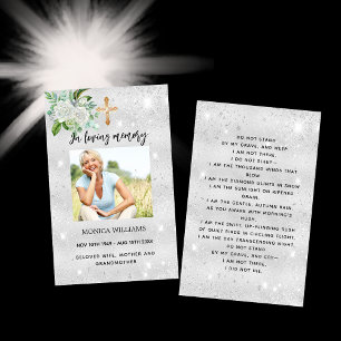 Visita Tarjeta de rezo para funeral con foto blanca plate
