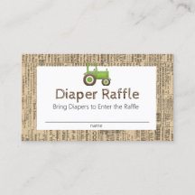 Tarjeta de rifa de pañales de tractor verde de gra