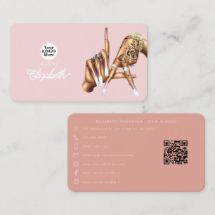 Visita Tarjeta de Salón de Uñas Rosa Dorado Rosa LA Sign