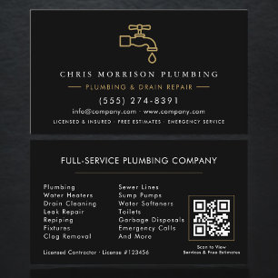 Visita Tarjeta de servicio de fontanería Black & Gold QR