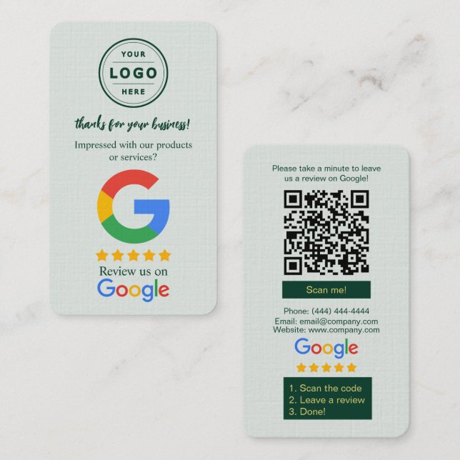 Visita Tarjeta de solicitud de reseña de Google con logot (Anverso / Reverso)