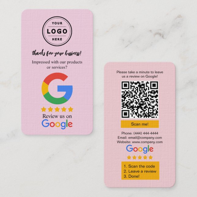 Visita Tarjeta de solicitud de reseña de Google con logot (Anverso / Reverso)