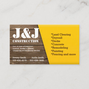 Visita Tarjeta de trabajo de construcción de madera y ama