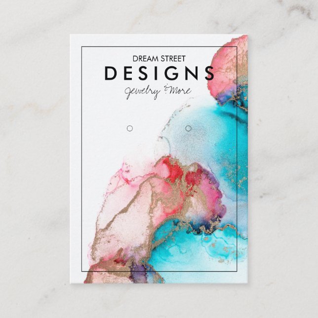 Visita Tarjeta de visualización Blue Red Watercolor Gold  (Anverso)