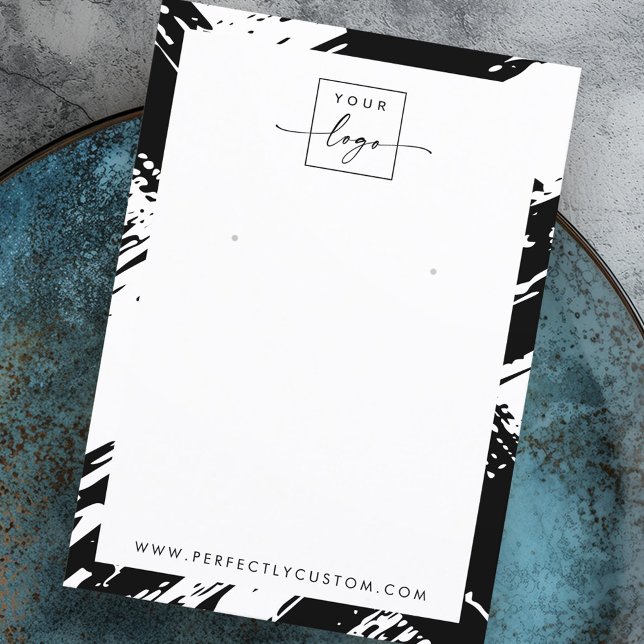 Visita Tarjeta de visualización de arañazos en blanco y n (Black and white brushstrokes earring display card)