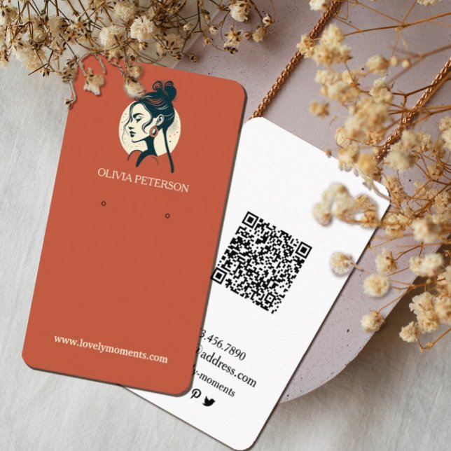 Visita Tarjeta de visualización de auriculares de joyas d (Stunning watercolor earring display cards with a women`s face logo.Perfect for small business owners)
