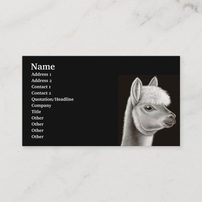 Visita Tarjeta del perfil de la alpaca (Anverso)
