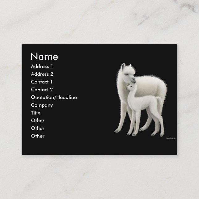 Visita Tarjeta del perfil de las alpacas (Anverso)