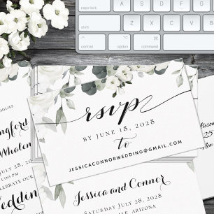 Visita Tarjeta en línea RSVP de White Peony Greenery Wedd