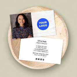 Visita Tarjeta fotográfica con logotipo de Wood blanca