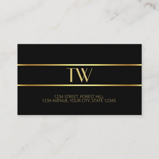 Visita Tarjeta monogramada de oro elegante moderna de luj (Anverso)